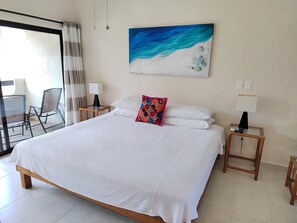 Kamar, pemandangan kolam renang (cabaña 4) | Brankas, Wi-Fi gratis, dan seprai linen