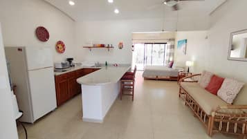 Cabin 1 Poolside | Living area | 32-inch Smart TV with cable channels, TV