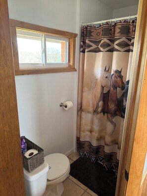 Shower, towels, soap, toilet paper - Kara Creek Ranch - King Bed Cabin #8 (Sundance)
