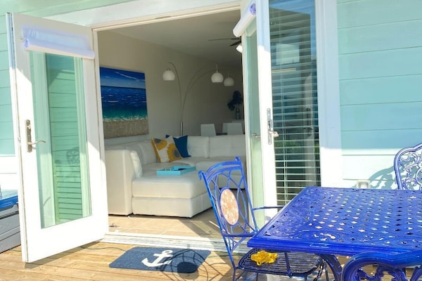 photo from deck looking into living room