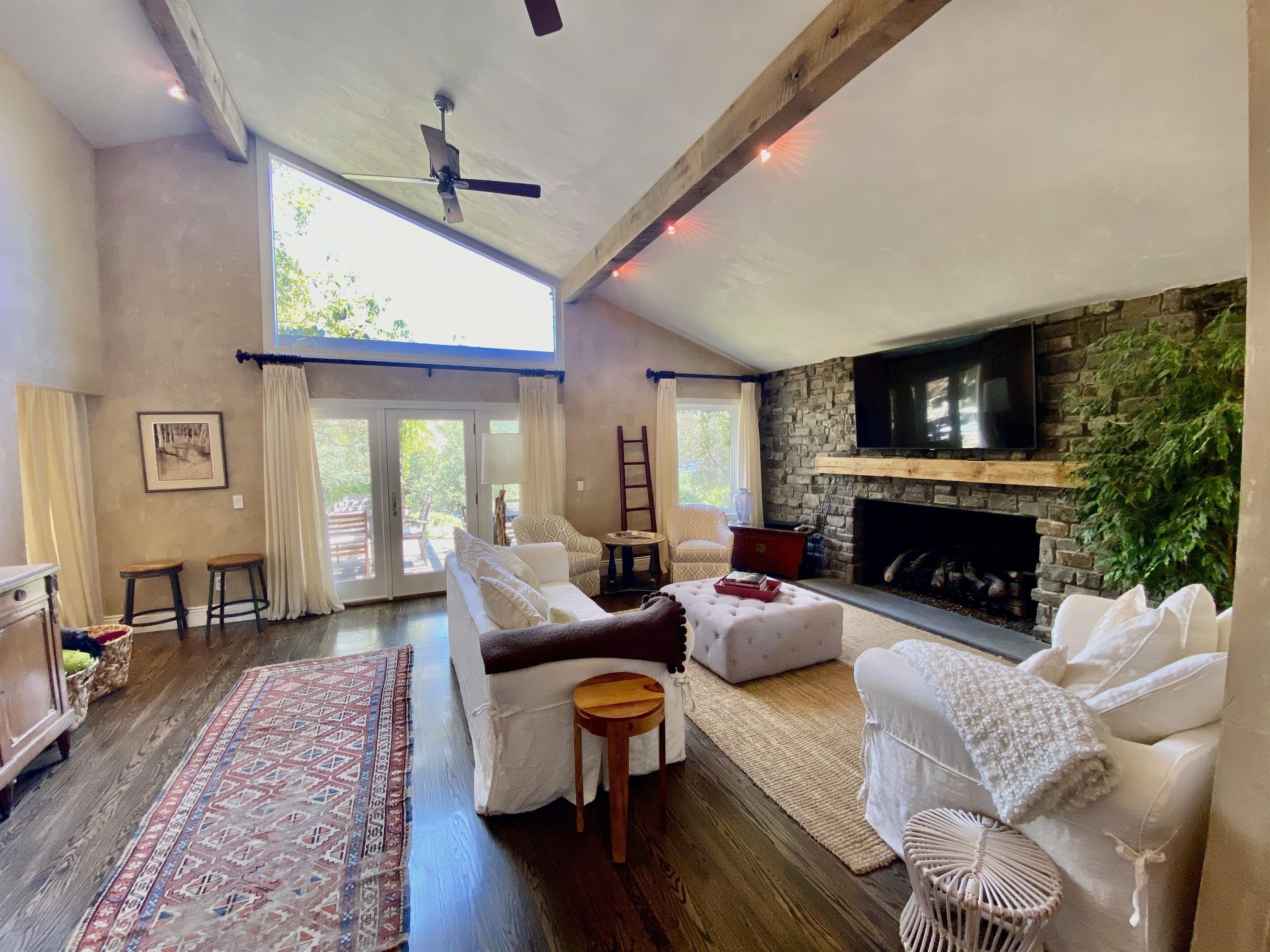 TV, fireplace, DVD player, books