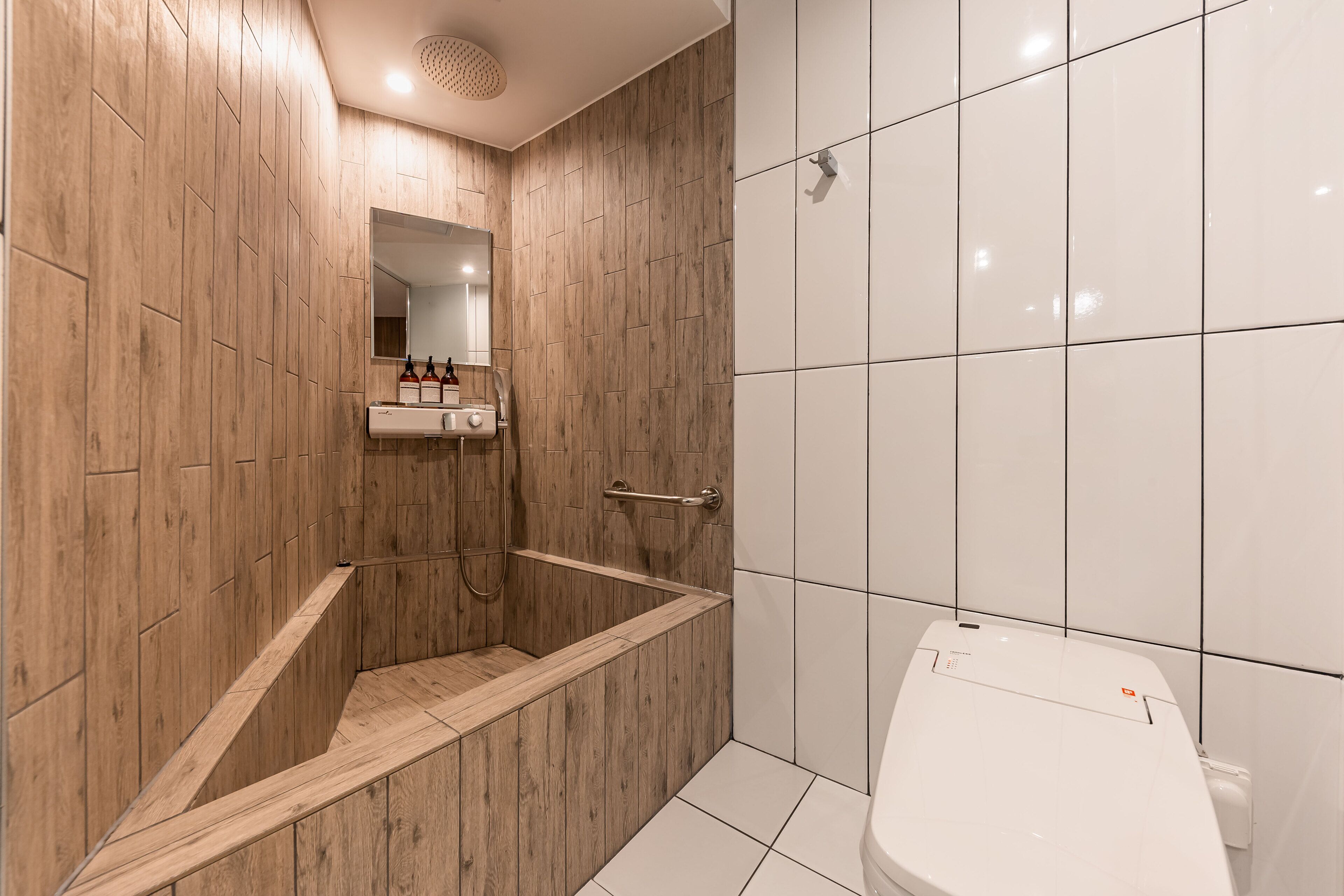 premium double room | bathroom | shower, free toiletries, hair dryer, bathrobes