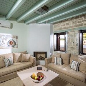 TV, fireplace, music library, stereo