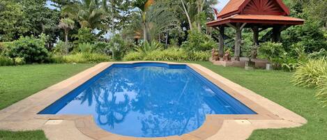 Outdoor pool, pool loungers