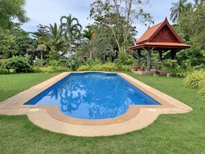 Outdoor pool, pool loungers