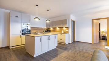 Fridge, oven, stovetop, high chair