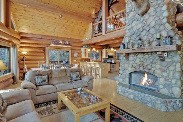 TV, fireplace, video games, DVD player