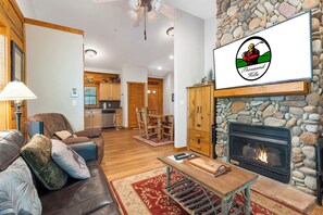 Smart TV, chimenea y reproductor de DVD 