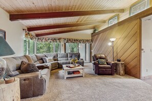 TV, fireplace, DVD player, video library