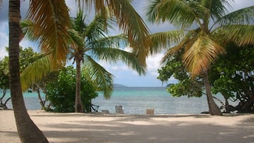 Nær stranden, solsenger og strandhåndklær