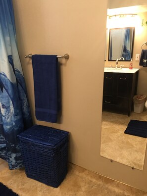 Combined shower/tub, hair dryer, towels, soap - Syncrodestiny2.,  Mountains,Living room, kitchenette,private (Pocatello)