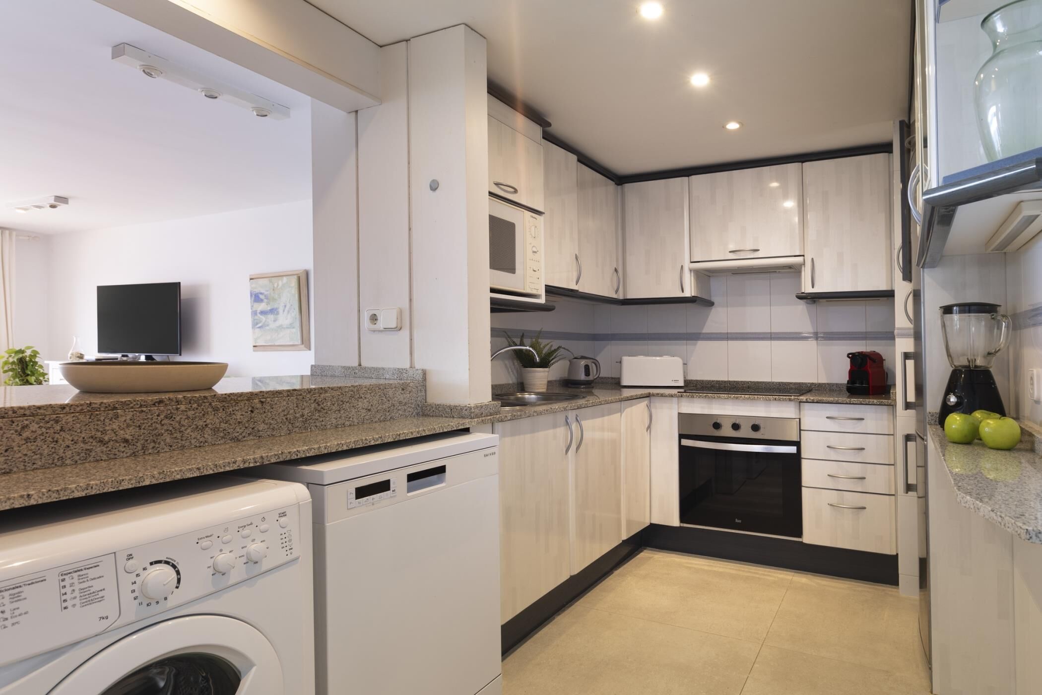 Fridge, microwave, oven, dishwasher