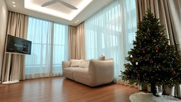 Private Pool (OPEN 4/25) & 24H Spa in Rooftop | 客廳 | 40 吋LED 電視連數碼電視頻道、電視、首輪電影