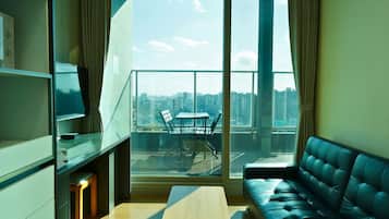 Cobertura luxo, 1 quarto, terraço (Netflix available) | Escrivaninha, espaço de trabalho para notebook, cortinas blackout