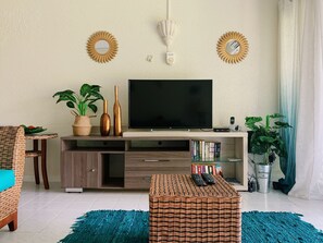Televisión de pantalla plana y libros