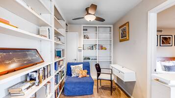 Televisión, chimenea y libros