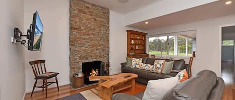 TV, fireplace