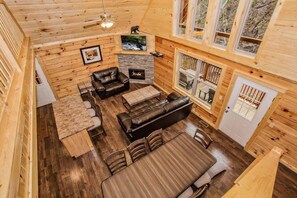 Smart TV, fireplace, table football