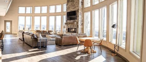 TV, fireplace, video games, DVD player