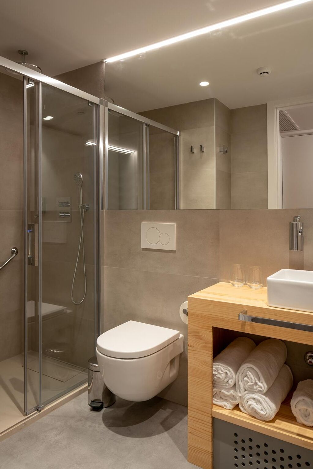 family double or twin room, city view | bathroom | shower, rainfall showerhead, towels, soap