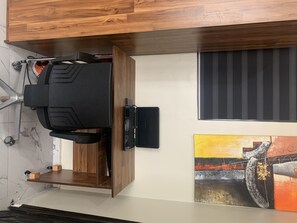 Fridge, microwave, stovetop, electric kettle