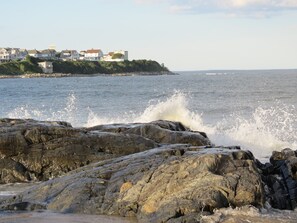 On the beach, sun-loungers, beach towels
