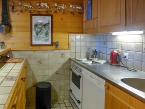 Fridge, oven, dishwasher, cookware/dishes/utensils