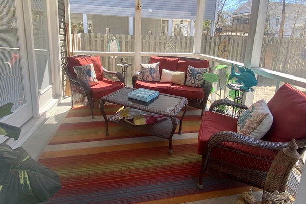 Screened in back porch is quests favorite place to relax !