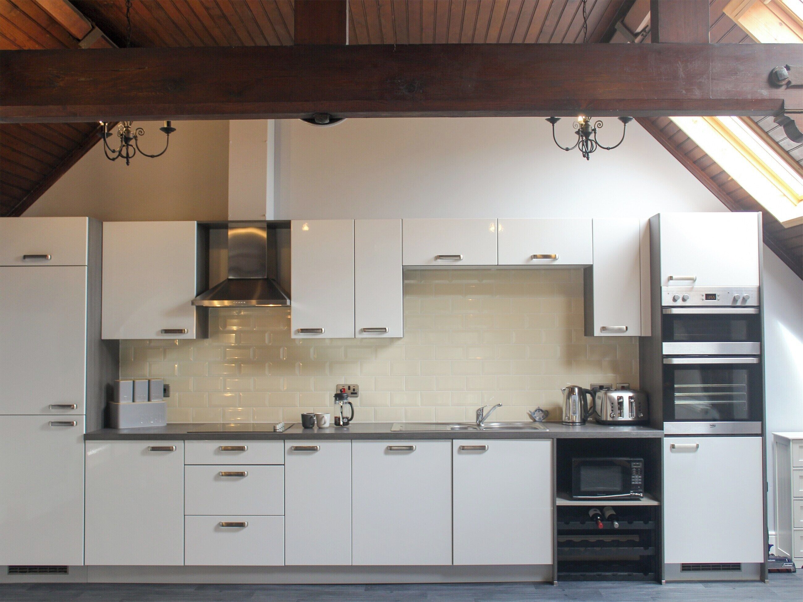 Fridge, microwave, oven, dishwasher