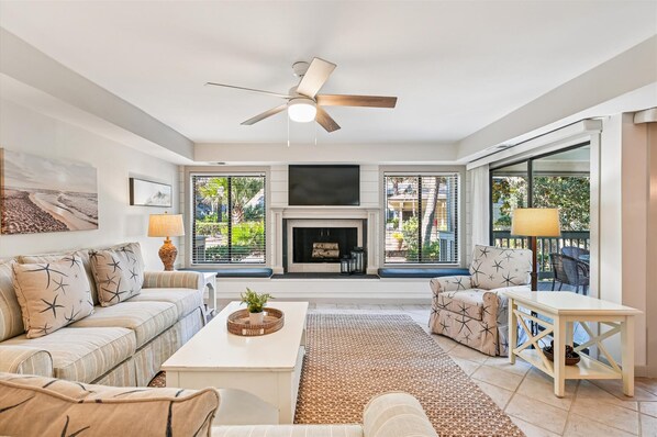 Flat-screen TV, DVD player