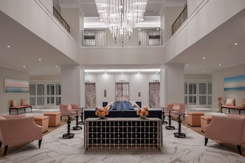 Hotel entrance and lobby at Embassy Suites by Hilton Charleston Harbor Mt. Pleasant
