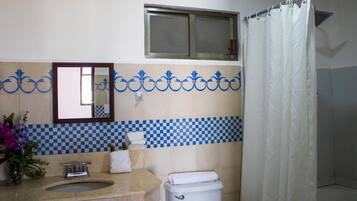 Shower, bidet, towels, soap