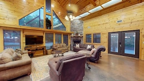 TV, fireplace, DVD player, foosball