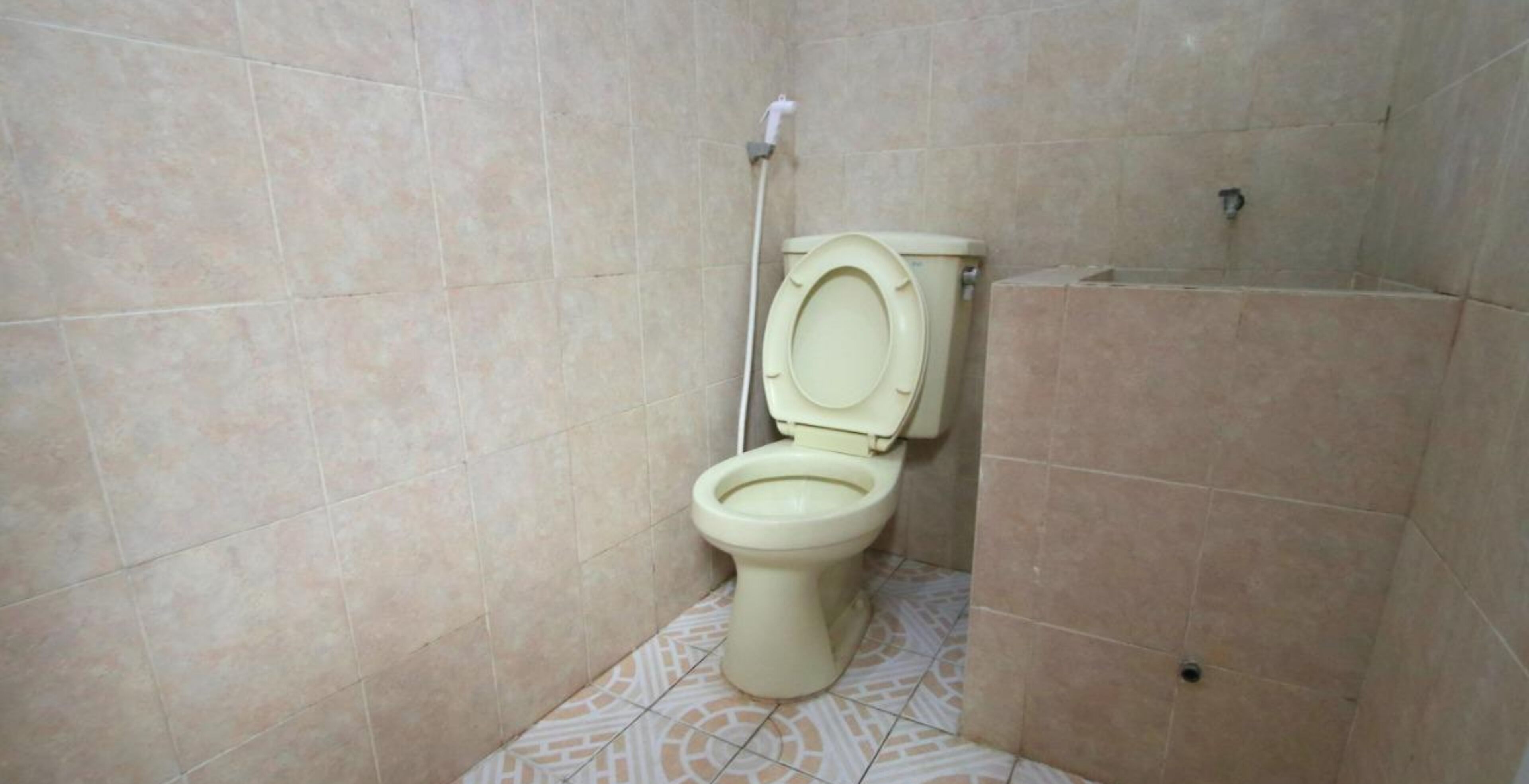 A small, enclosed bathroom with a toilet and a shower stall.