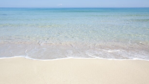 Una playa con aguas cristalinas y una orilla arenosa.