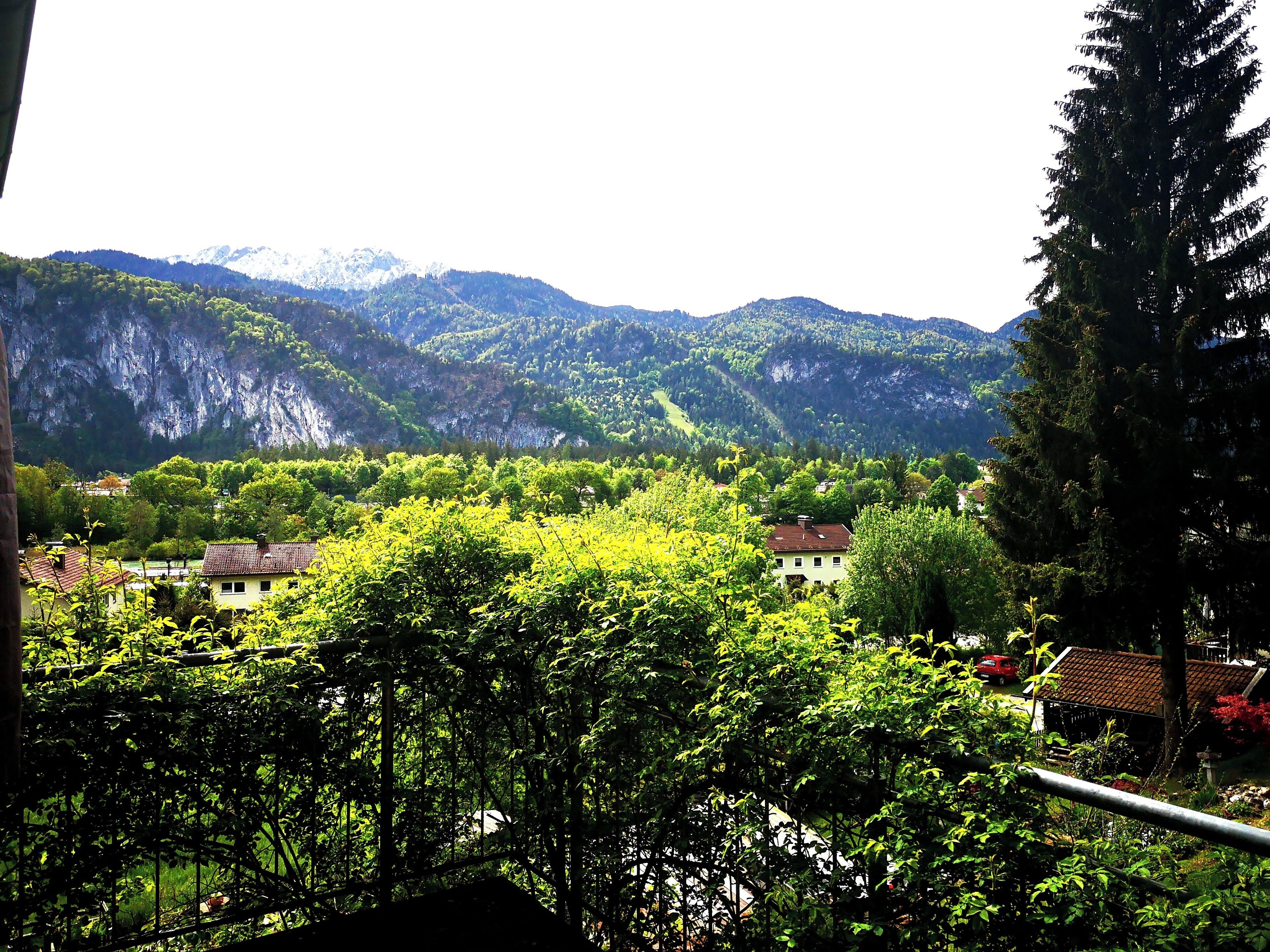 Un paysage montagneux parsemé de maisons et de verdure.
