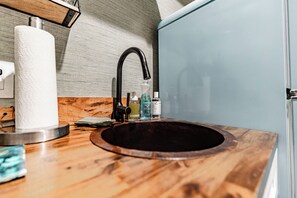 Fridge, microwave, coffee/tea maker, toaster