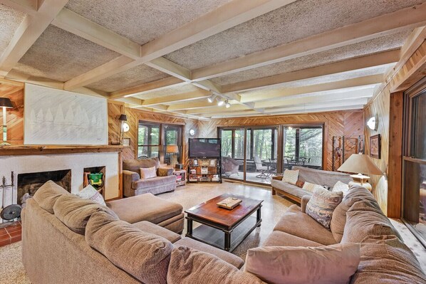 Televisión, chimenea y reproductor de DVD 