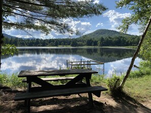 Outdoor dining - Adirondack A-frame Cabin across from Lake  (Jay)