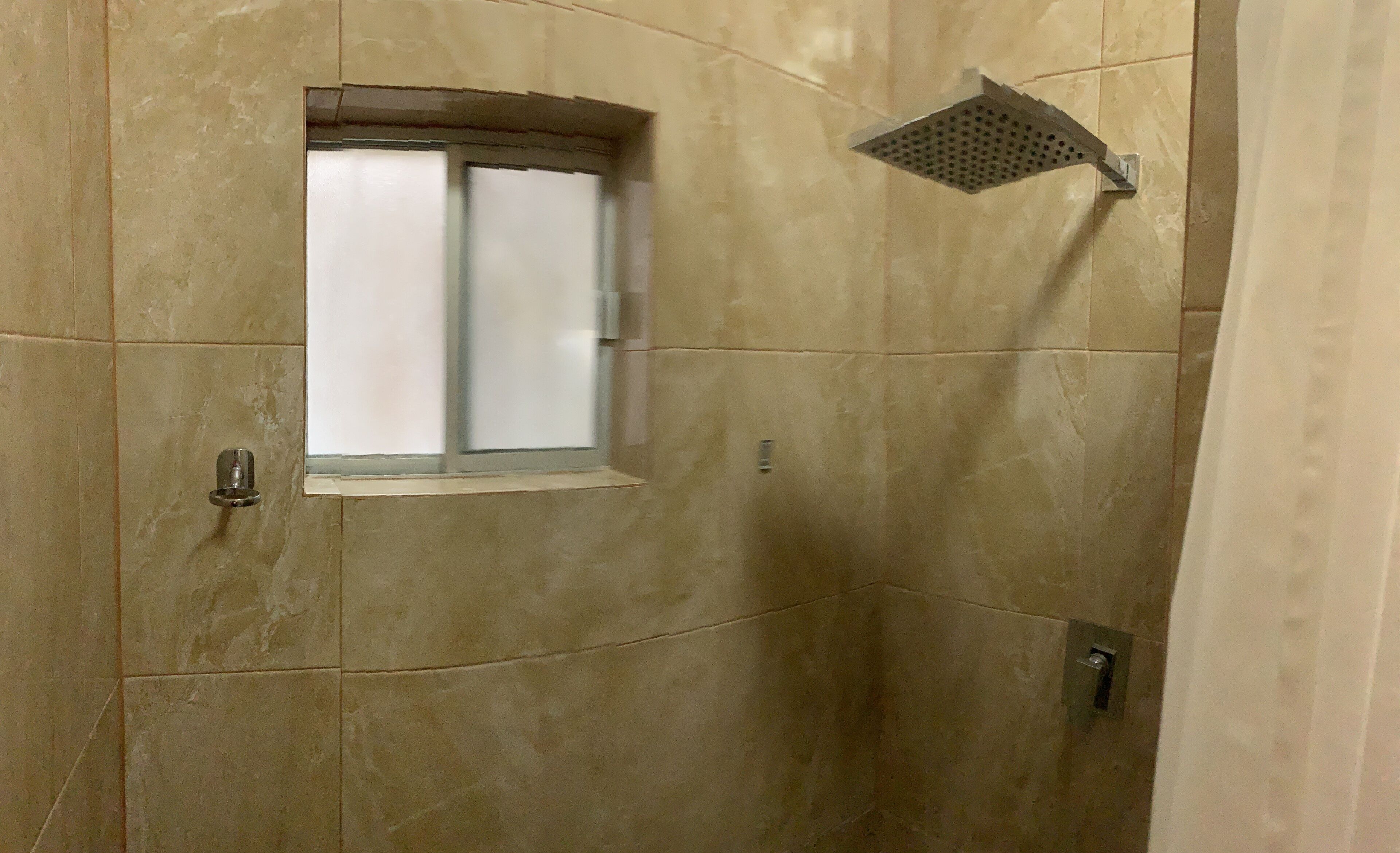 basic double room, 2 double beds | bathroom | shower, hair dryer, towels, soap