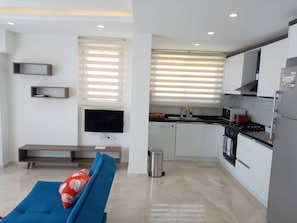 Fridge, oven, dishwasher, electric kettle - Stone House Aparts Kalkan Center 2+1 two balkony with pool view (Antalya)