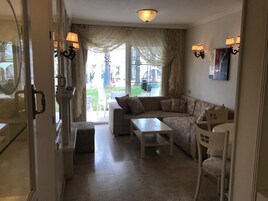 Flat-screen TV, fireplace, table tennis