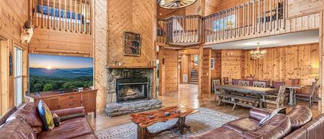 TV connectée, cheminée, jeux vidéo, lecteur de DVD