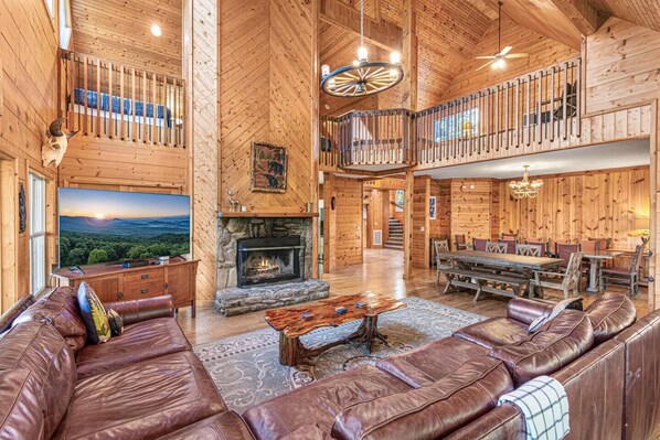 Smart TV, fireplace, video games, DVD player