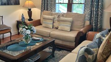 Een smart-tv, een open haard en boeken