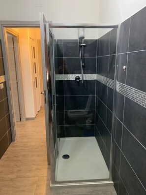 Dusche, Haartrockner, Handtücher, Seife