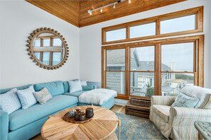 TV, fireplace - 2065 - Sweet Home Carolina - Oceanfront Escape w/ Pool, Hot Tub & Views (Corolla)