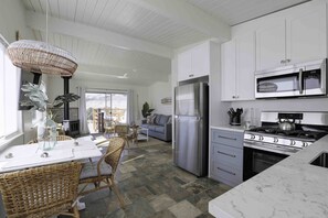 Fridge, microwave, coffee/tea maker, toaster