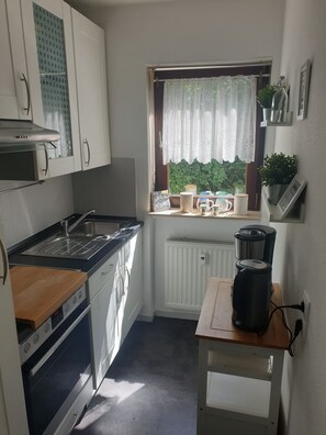 Fridge, oven, stovetop, coffee/tea maker