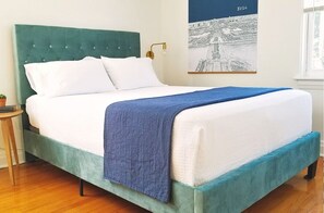 4 bedrooms, memory foam beds, desk, iron/ironing board